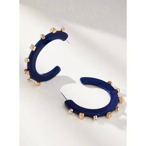 NEW SMITH & CO women's large city girl jewel hoop earrings in navy